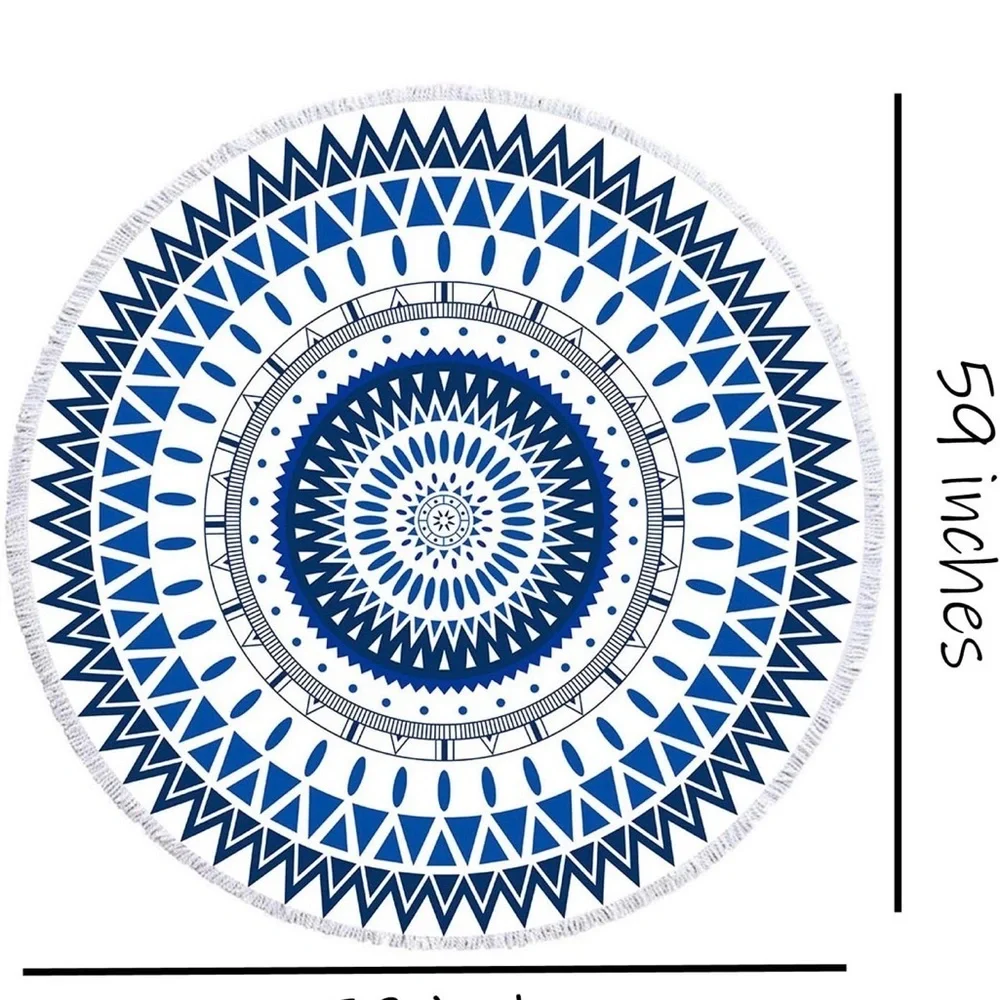 Round Beach Pool Towel Tie Dye With Fringe 59 In